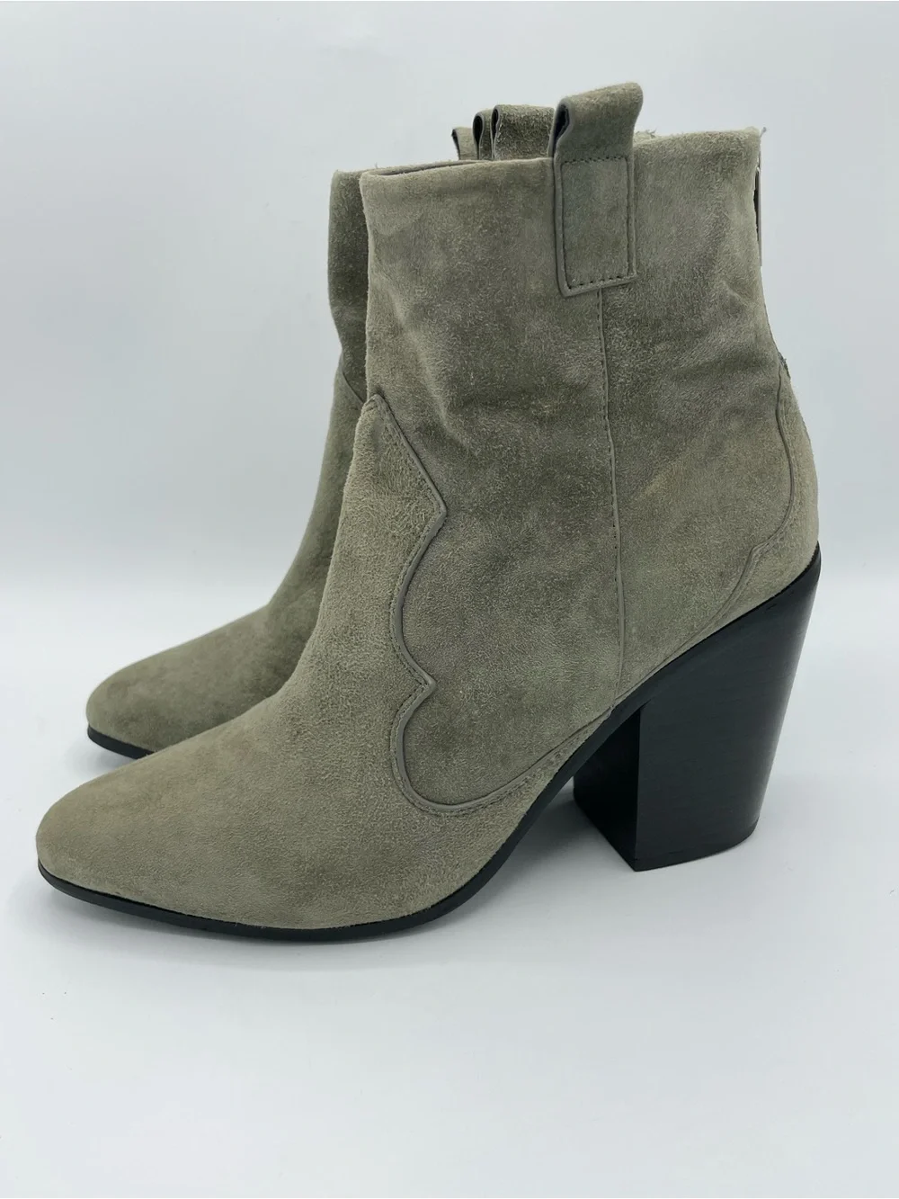 RAYE Olive Suede Ankle Booties with Block Heel